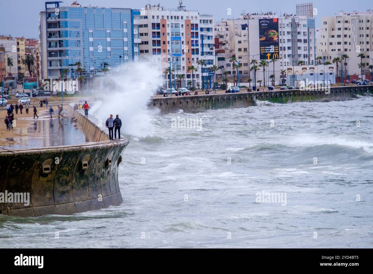 waves crashing on the waterfront in Casablanca , Morocco Stock Photo