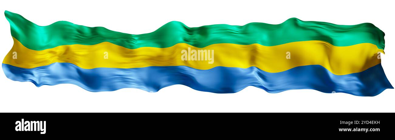 Stylized flag of Gabon waving in the wind, isolated on white background ...