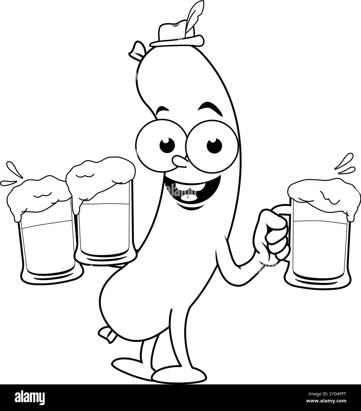 Cartoon sausage serving beer. Funny Oktoberfest bratwurst mascot with ...