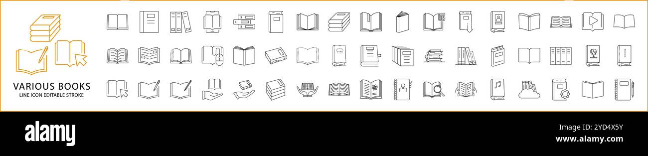 Various Books Icon Set In Line Style. Containing of Book Variation ...