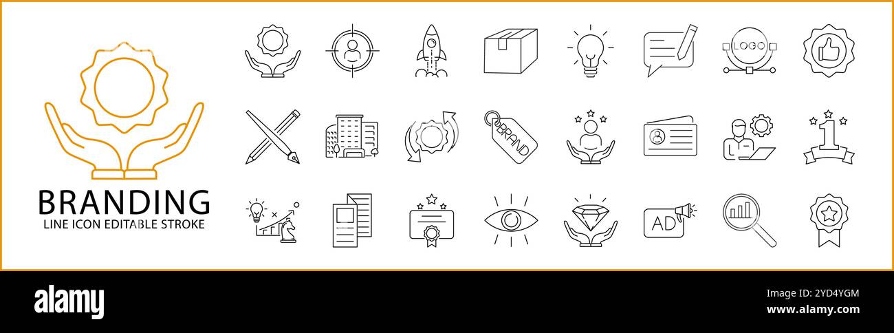 Branding Icon set In Line Style. Branding Icons. Vector Illustration. Editable Stroke. Stock Vector