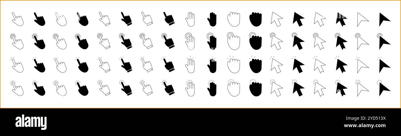 Cursor And Arrow Icon Set In Line Style. Cursor Arrow Icons. vector Illustration. Editable Stroke. Stock Vector