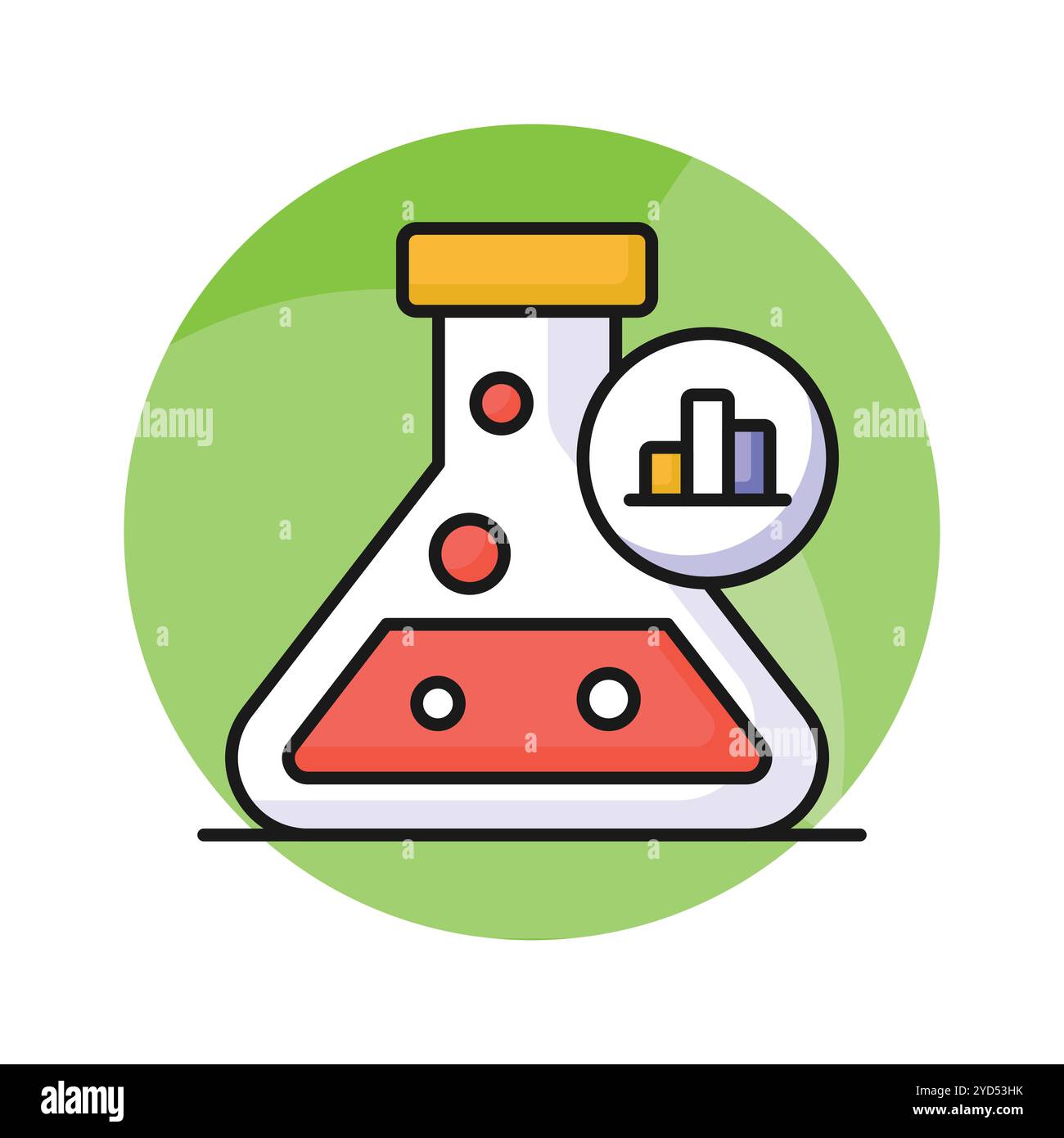 Flask with data chart denoting market data research vector design Stock