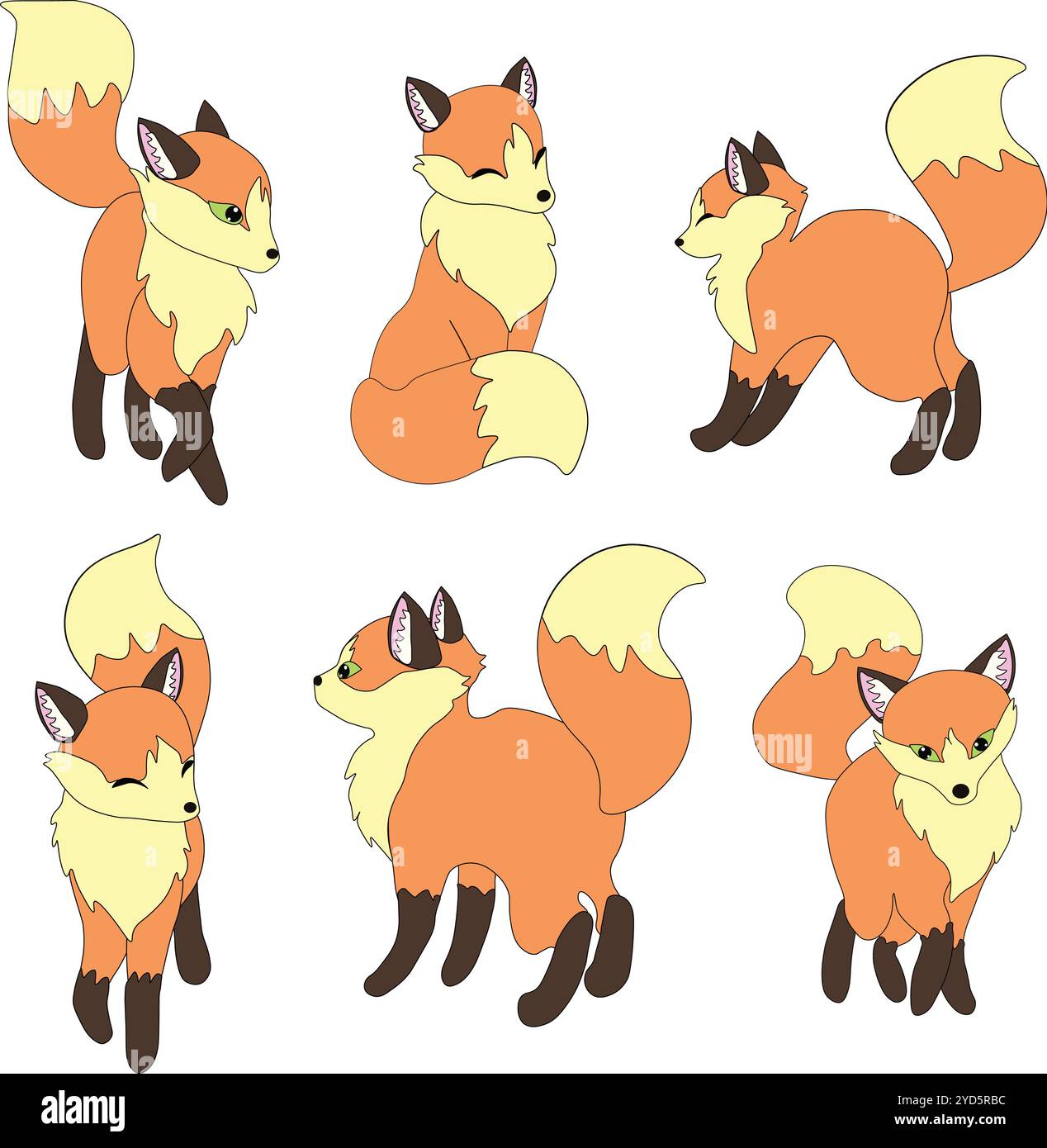 cute red cartoon fox. Set of vector illustrations in cartoon style Stock Vector