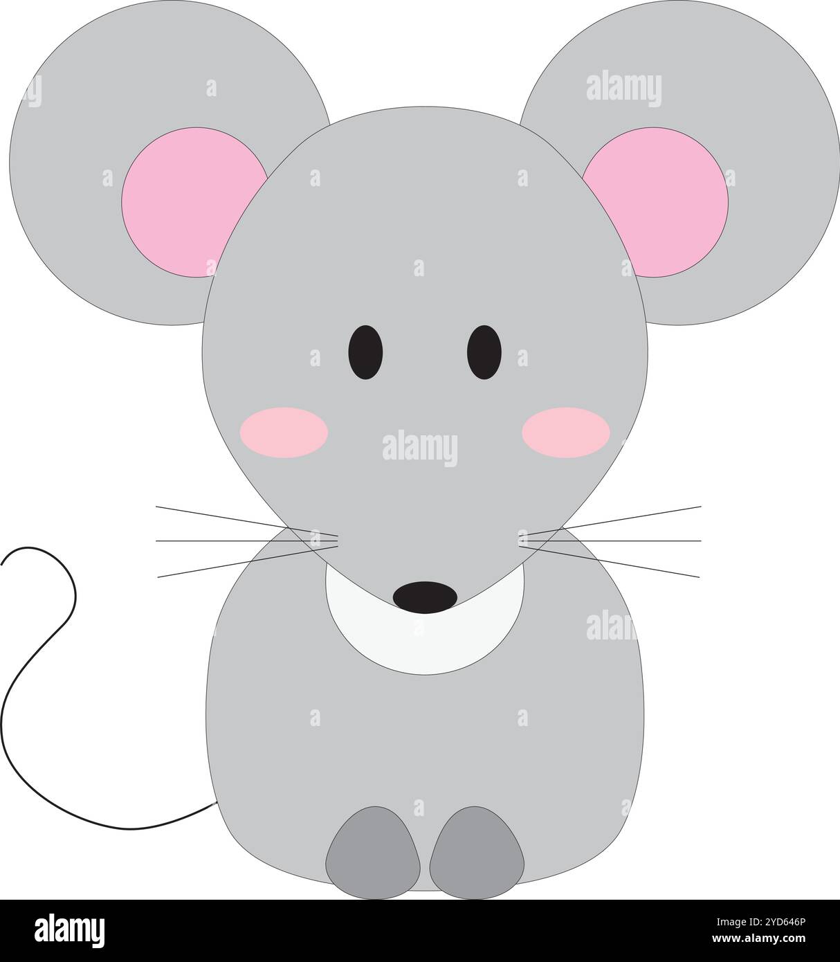 cute cartoon little gray mouse with big ears, tail, paws, stock vector, white background Stock Vector