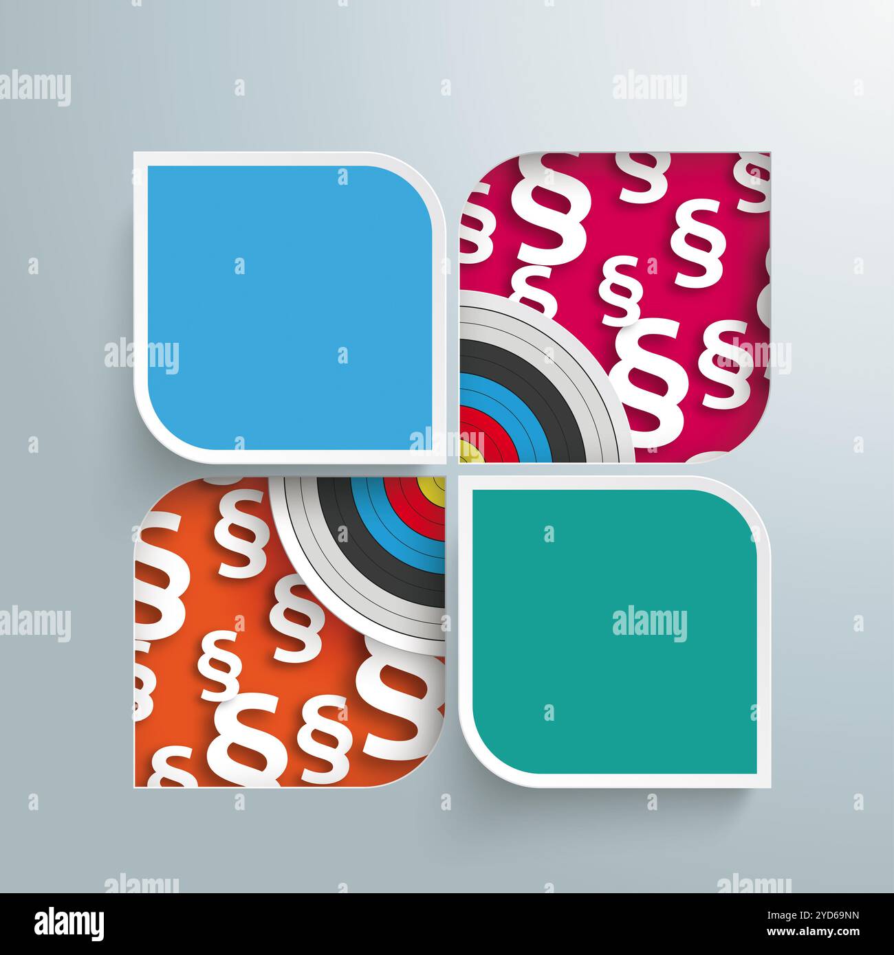 Infographic design with target and white paragraphs on the gray ...