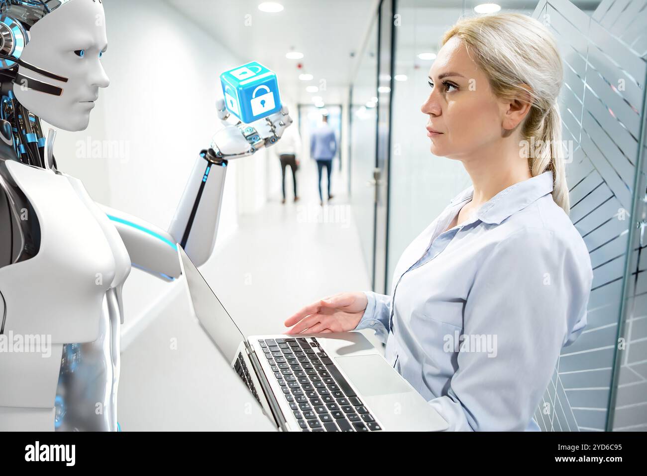 Businesswoman Humanoid Robot Security Stock Photo