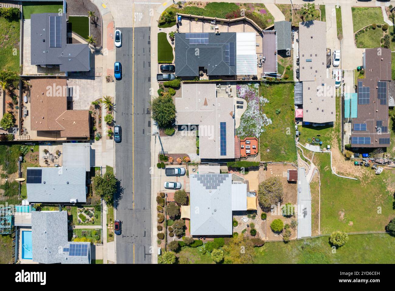 Aerial view of house in San Diego suburb, California, USA Stock Photo