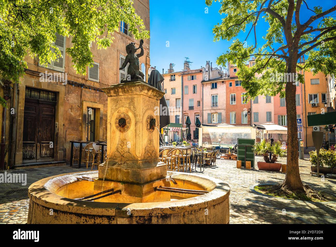 Aix-en-Provence idyllic square and fountain street view, south of ...