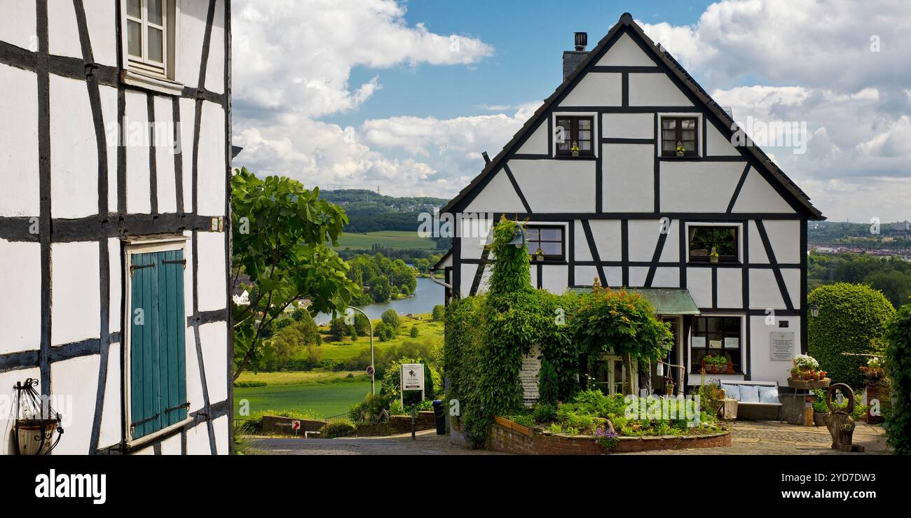 Half-timbered house, called Puetterkuhle, idyllic location in Volmarstein, Wetter (Ruhr), Germany Stock Photo