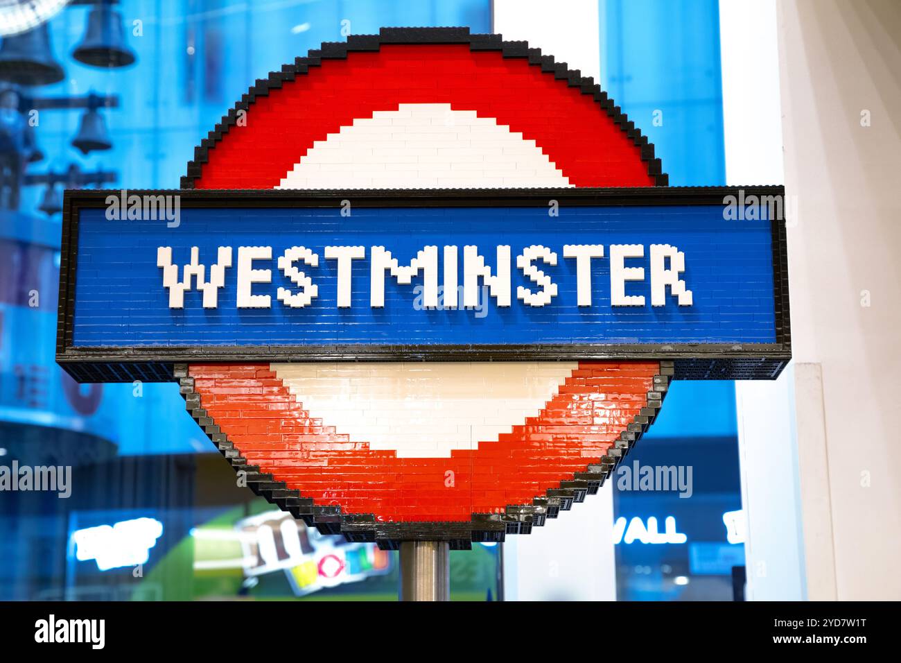 London, UK - 1 Dec 2019: Westminster Underground sign made of lego on ...
