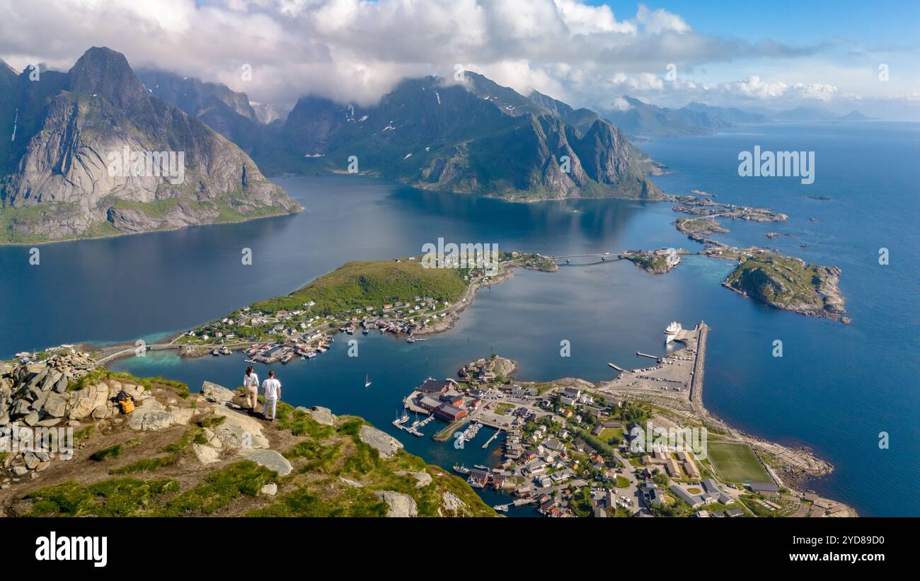 Atop the Norwegian Fjords, Reinebringen Lofoten Norway Stock Photo