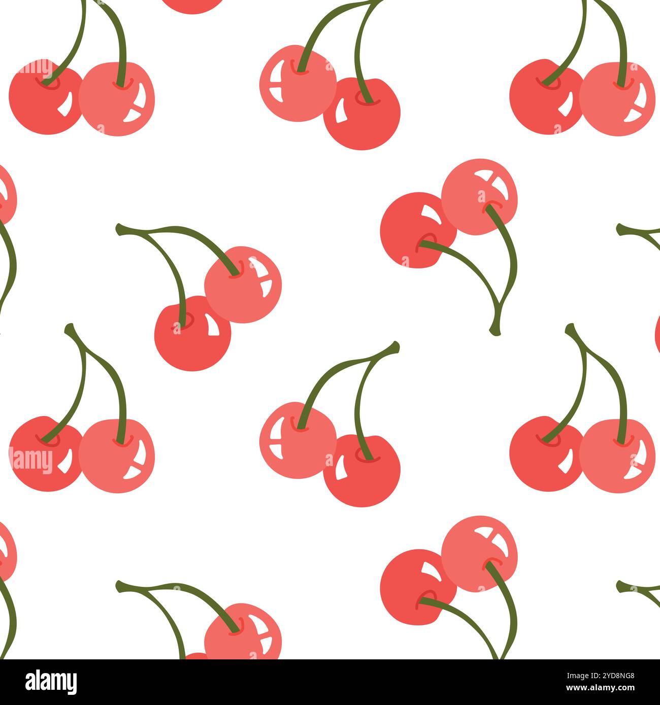 Cute Red cherry with vector seamless pattern flat style vector graphic design. Fresh cherry red berries. Good for Fabric, textile, giftware, wallpaper Stock Vector