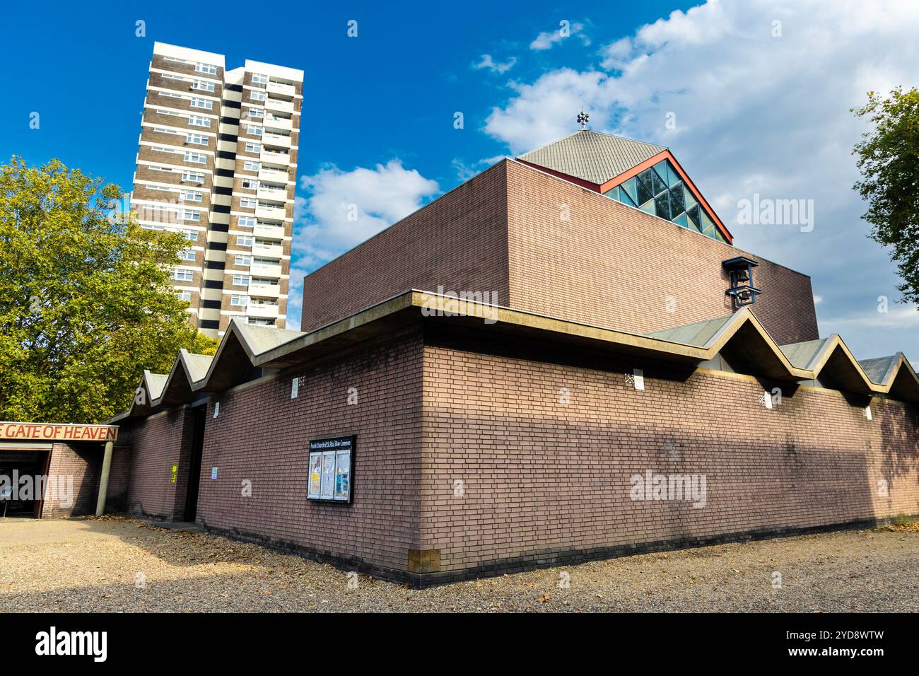 Exterior of new brutalist style 1960 St Paul’s Bow Common church interior, London, England Stock Photo