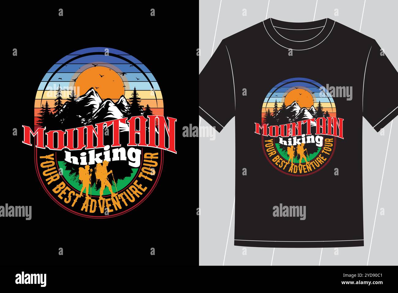 Best Mountain Hiking And Adventure T-shirt Designs for Outdoor Camping, and Nature Lovers Stock Vector