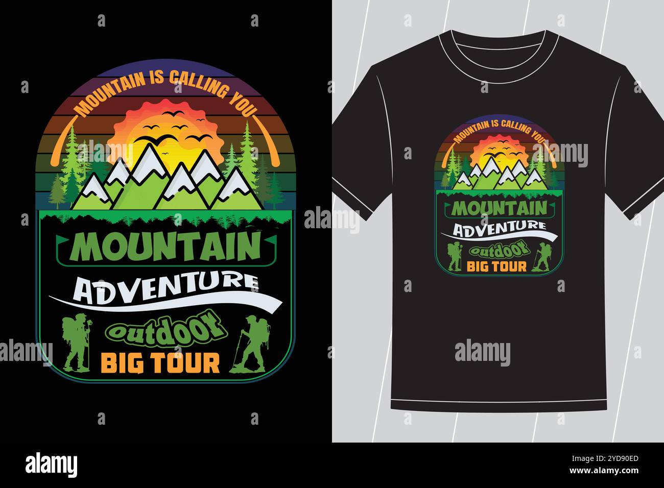 Best Mountain Hiking And Adventure T-shirt Designs for Outdoor Camping, and Nature Lovers Stock Vector