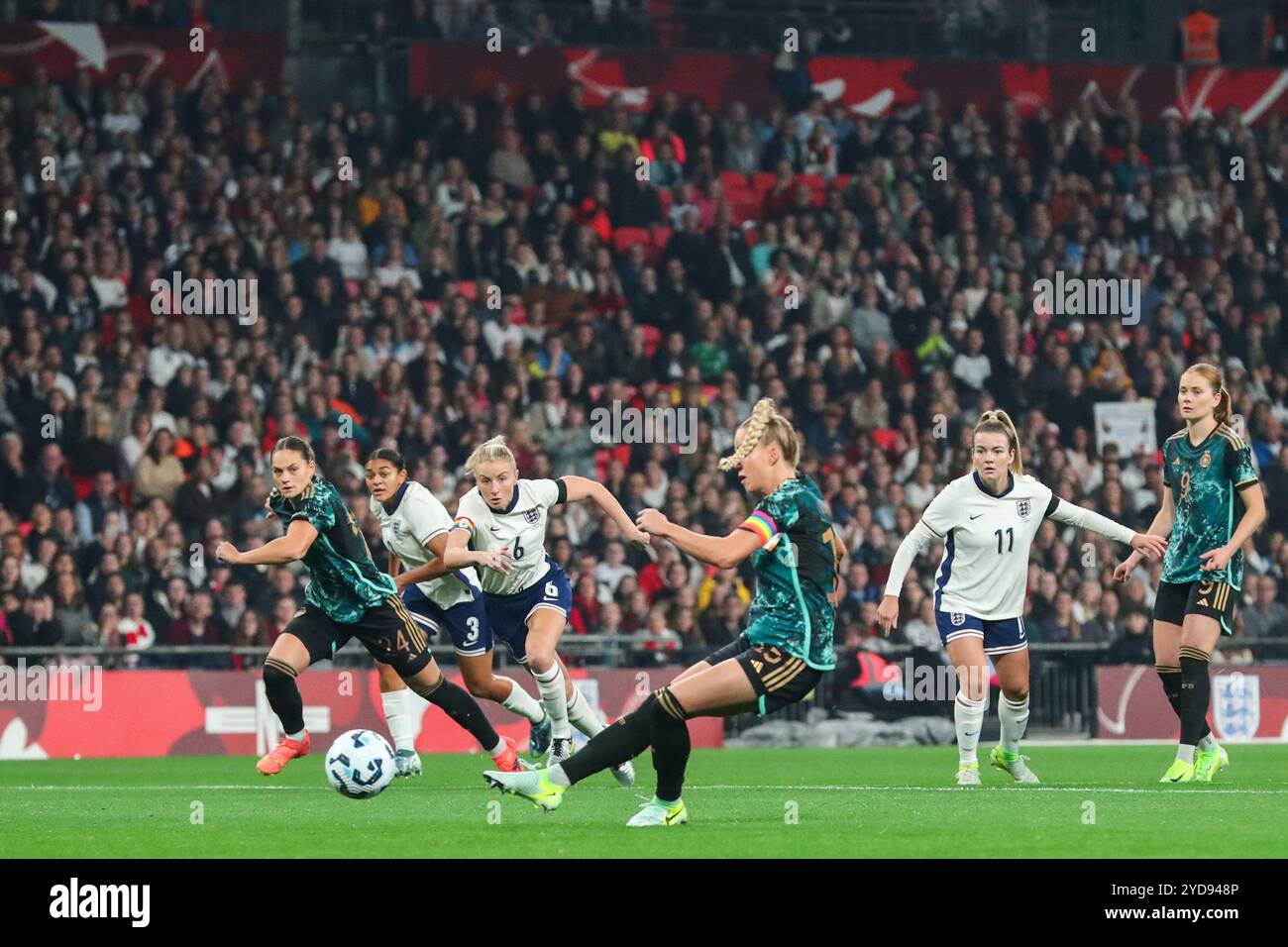 Giulia Gwinn of Germany scores a penalty to make it 0-1 during the International Friendly match England Women vs Germany Women at Wembley Stadium, London, United Kingdom, 25th October 2024  (Photo by Izzy Poles/News Images) Stock Photo