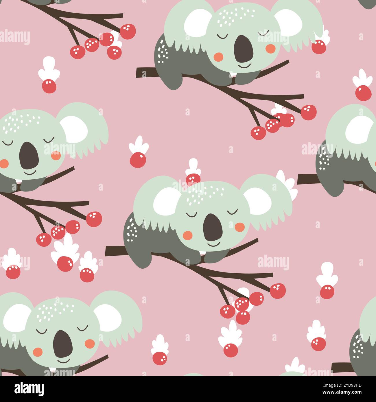 Seamless pattern with cute koala baby on color background. Funny ...