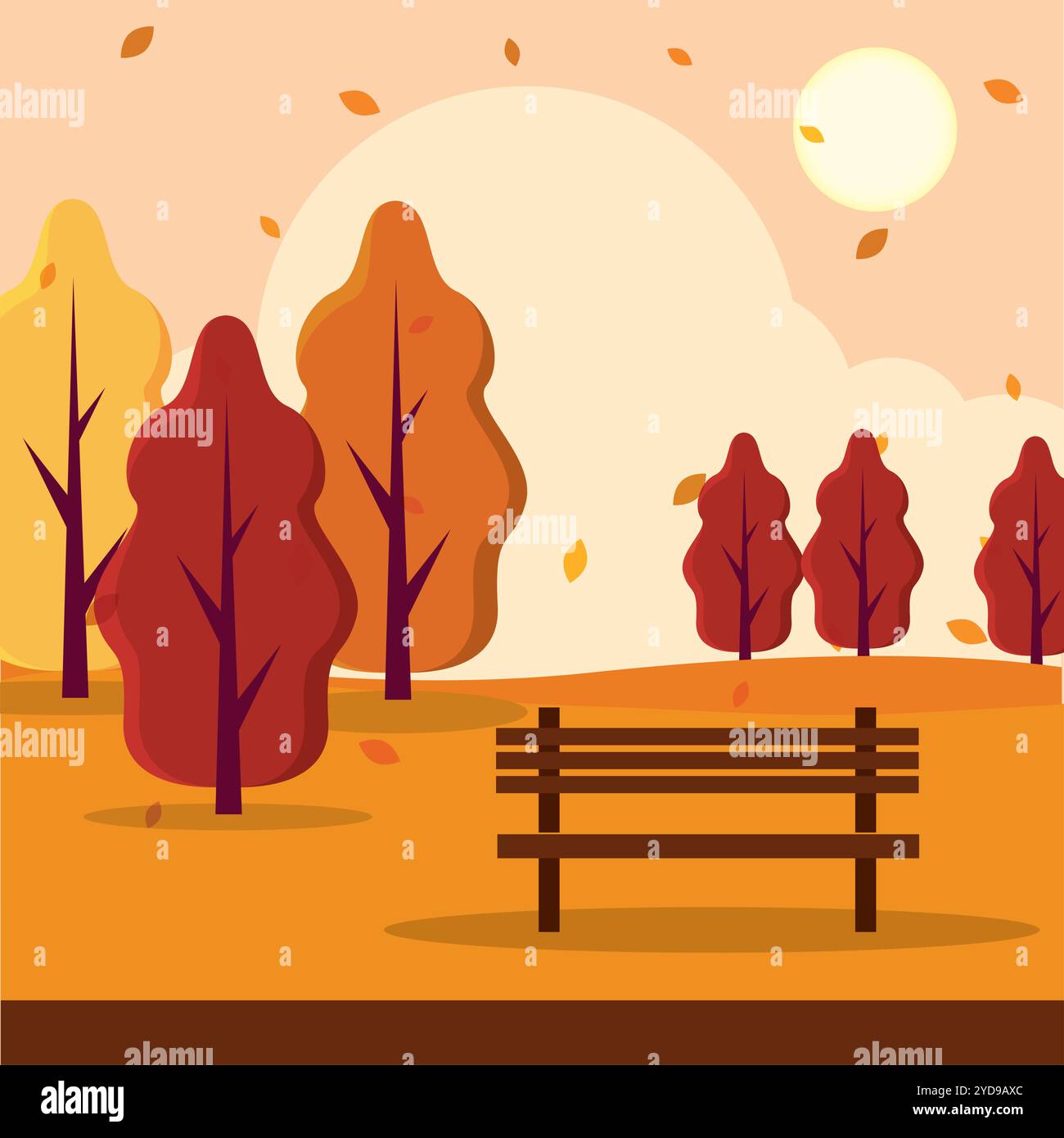 Park scene with trees, bench, and autumn leaves, Vector Stock Vector ...