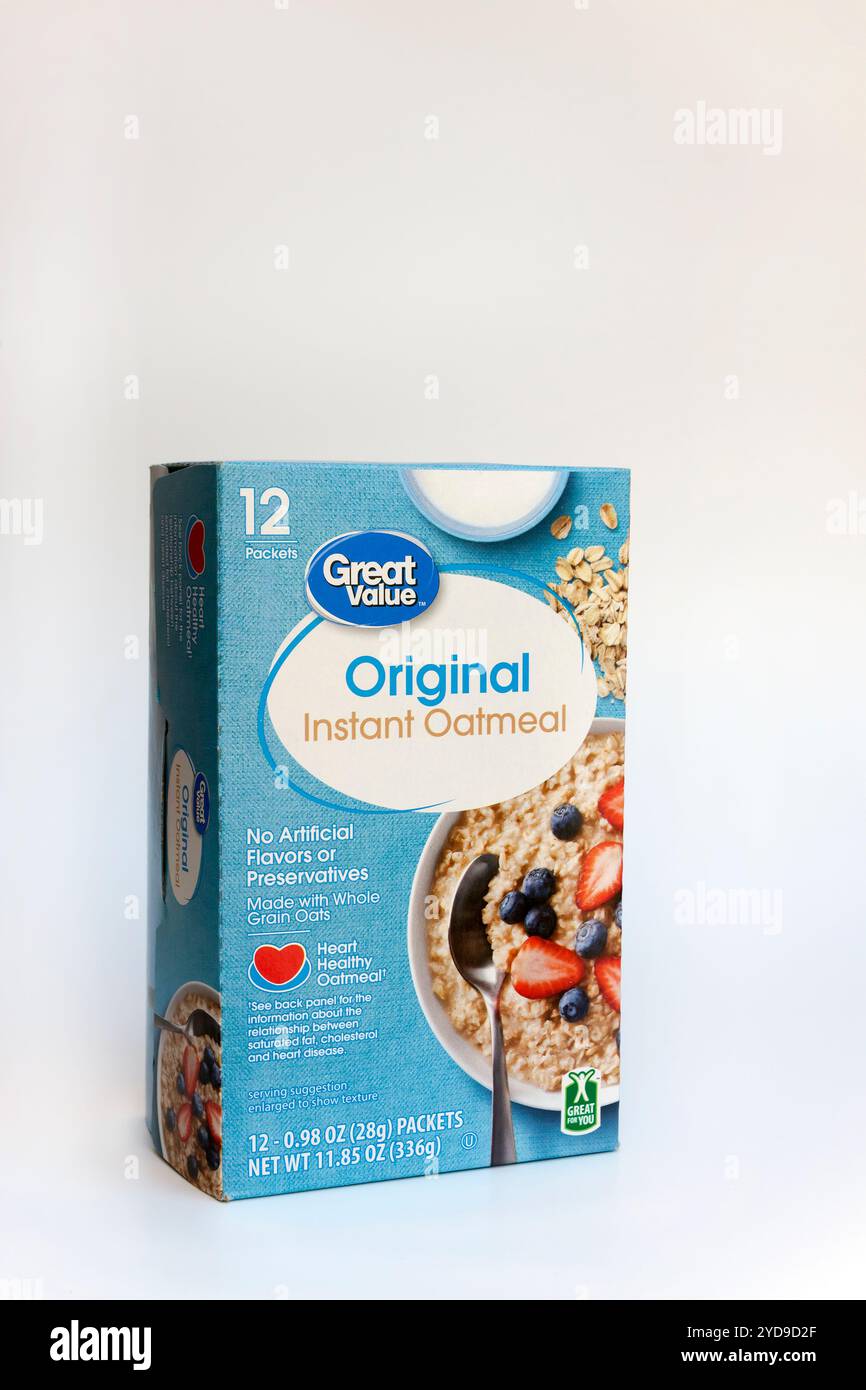 Original Instant Oatmeal Packets in a Box. Stock Photo