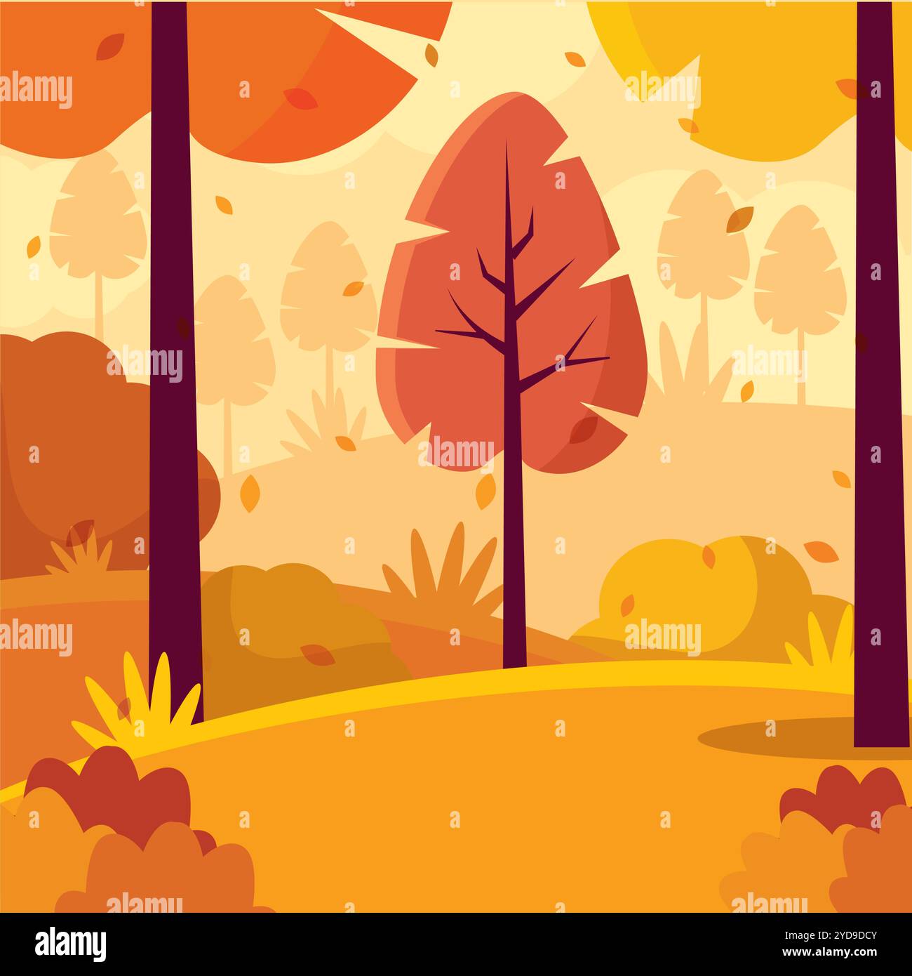 Autumn park with benches, trees, and street lamps, Vector Stock Vector ...