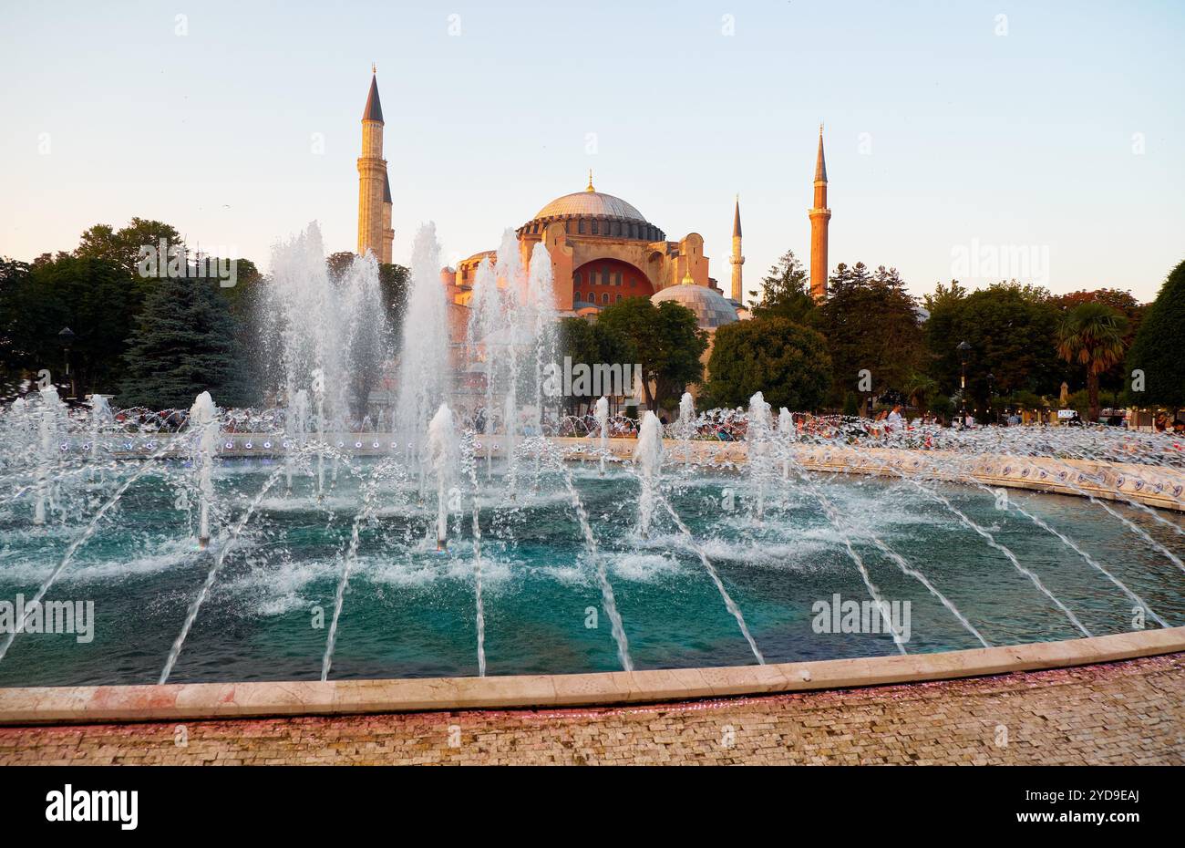The fontain in Sultan Ahmet Park with Hagia Sophia on the background ...