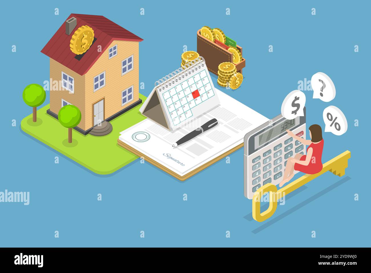 3D Isometric Flat Conceptual Illustration of Mortgage Calculator, Real ...