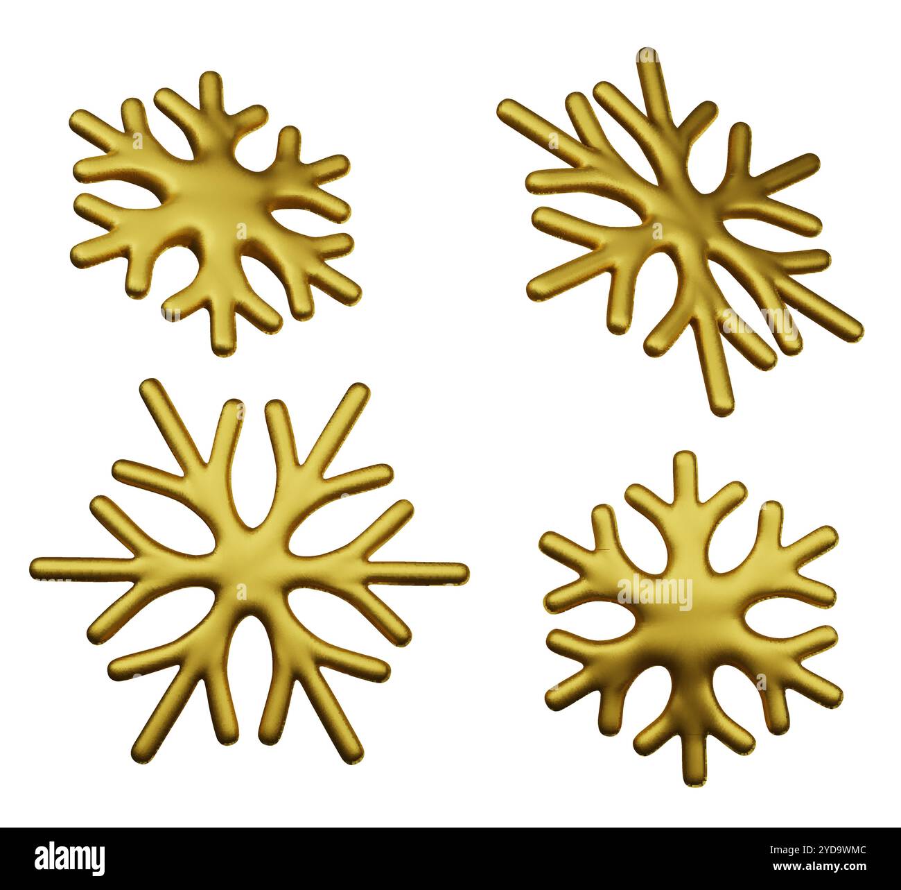 3D Snowflakes collection. Gold realistic snowflake collection isolated ...