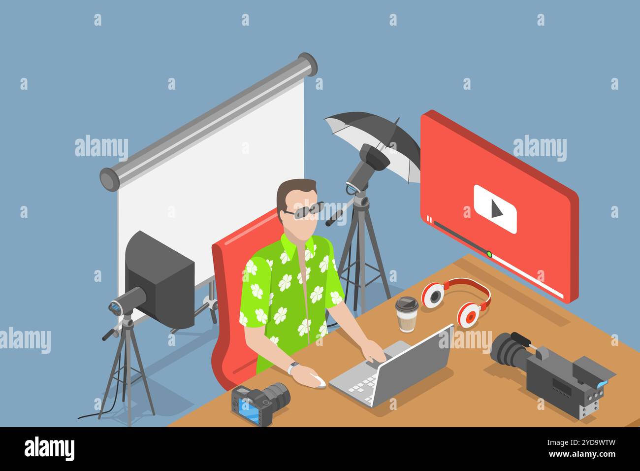 3D Isometric Flat Conceptual Illustration of Vlogging, Digital Video ...