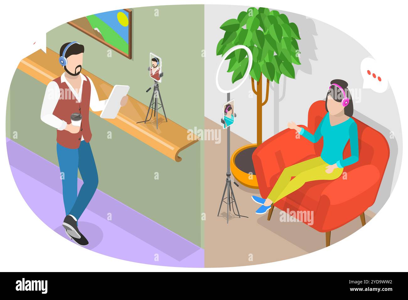 3D Isometric Flat Conceptual Illustration of Video Blogger, Social ...