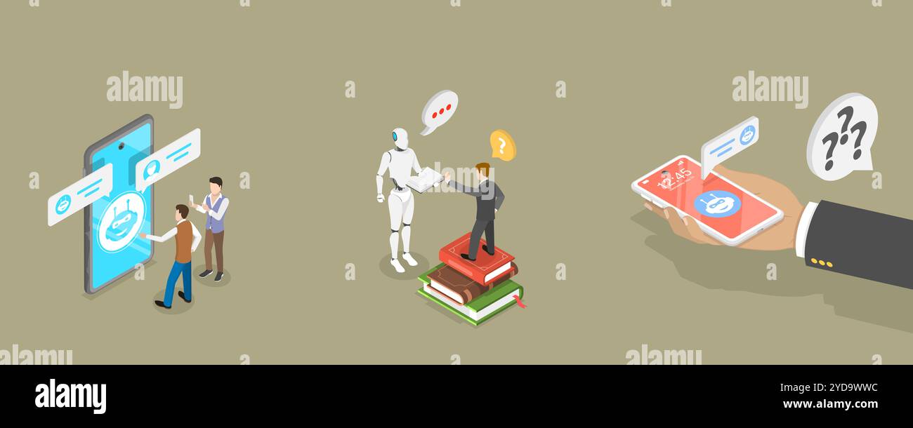 3D Isometric Flat Conceptual Illustration of Chatbot Customer Support ...