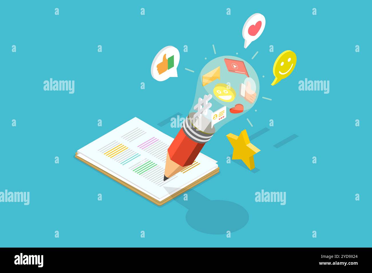 3D Isometric Flat Conceptual Illustration of Creative Content Writing ...