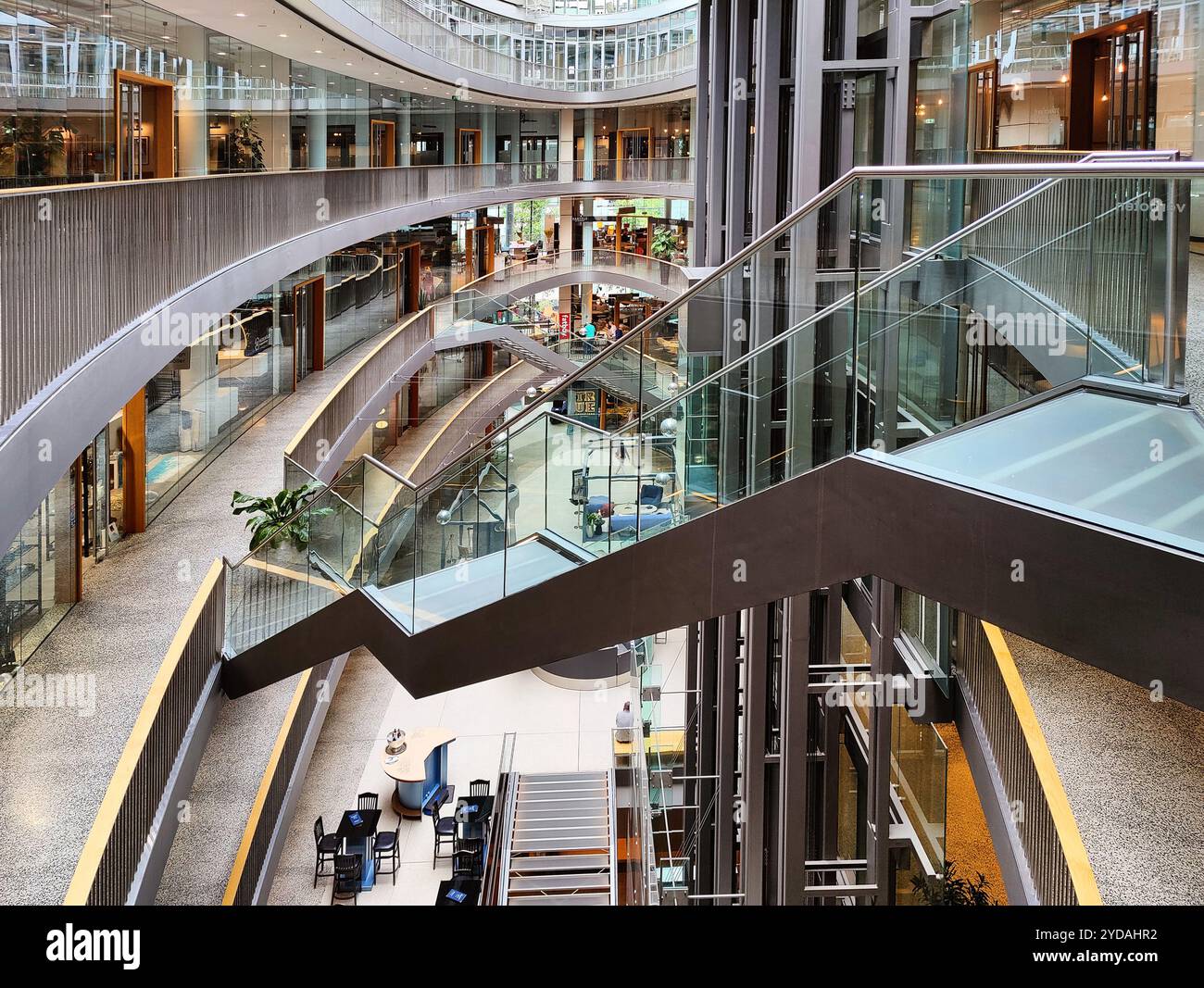 Stilwerk Duesseldorf, interior, floating staircase in the elliptical atrium, Germany, Europe Stock Photo