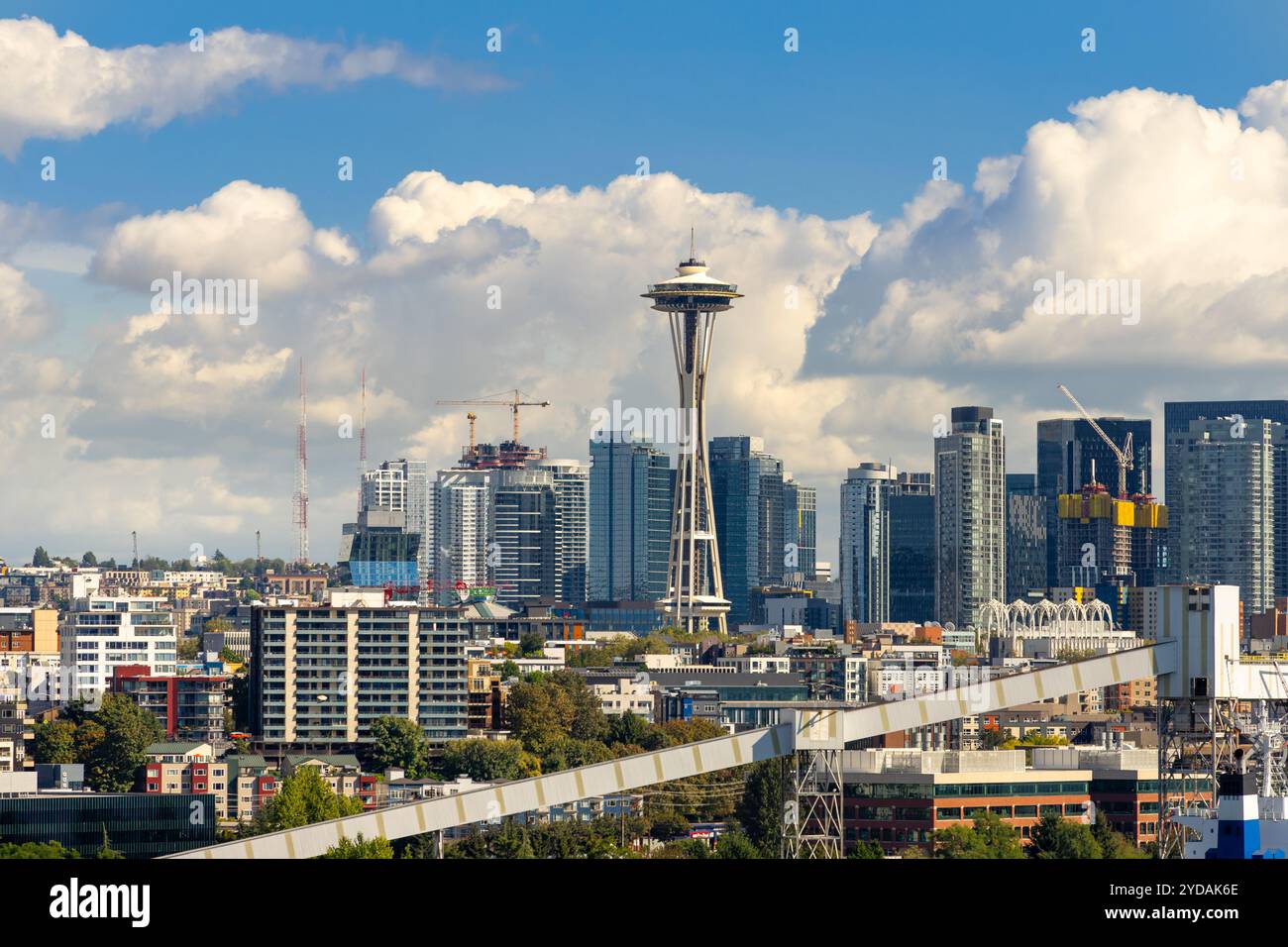 Seattle, Washington, USA - September 20, 2024: City of Seattle, Washington, skyline with the Space Needle and clouds on a sunny day. Stock Photo