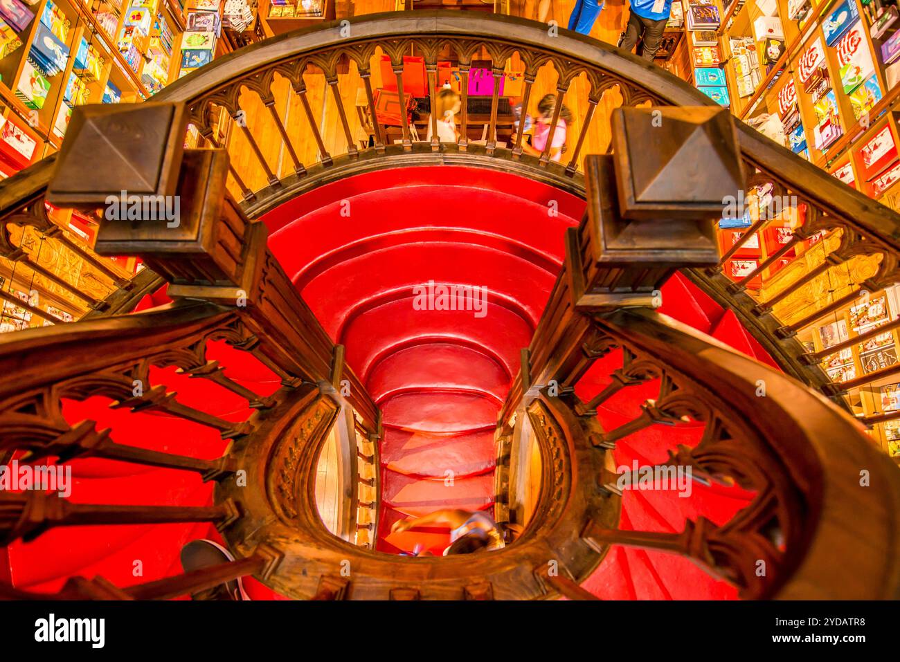 Ornate staircase in the Lello Bookshop (Livraria Lello) or Harry Potter's bookstore, Porto Portugal. Stock Photo