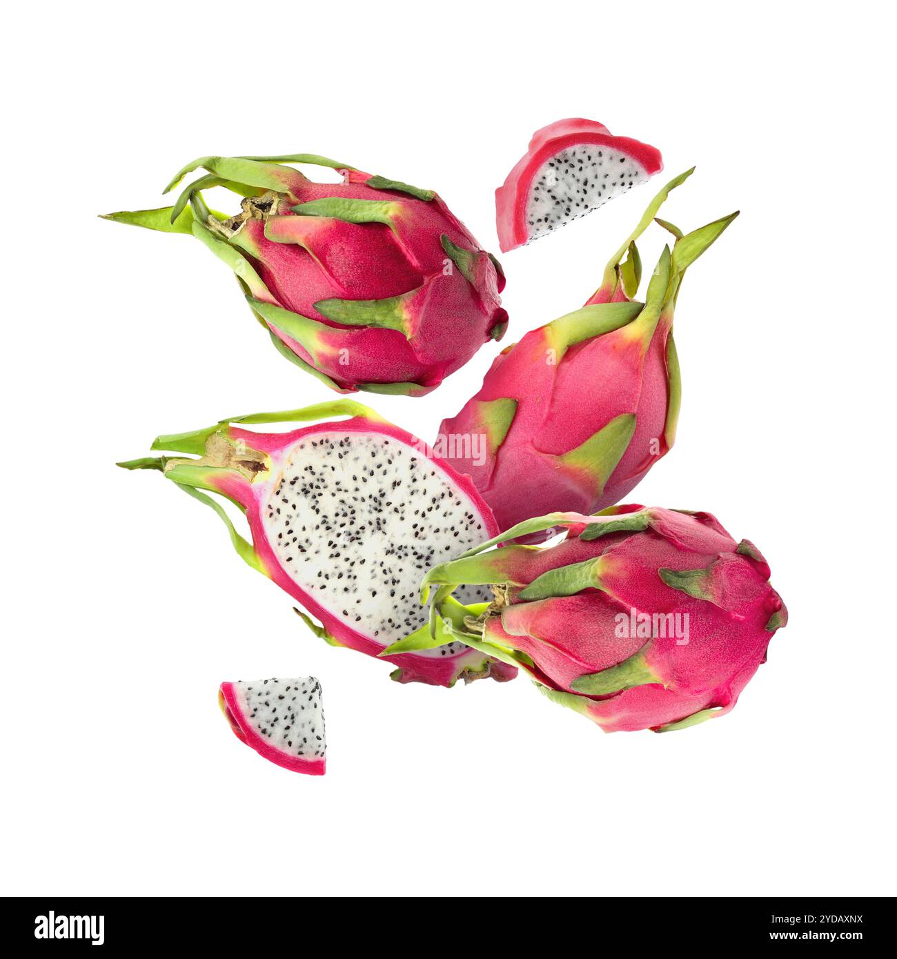 Yummy Pitaya Fruits In Air On White Background Stock Photo Alamy Yummy Pitaya Fruits In Air On White Background 2YDAXNX
