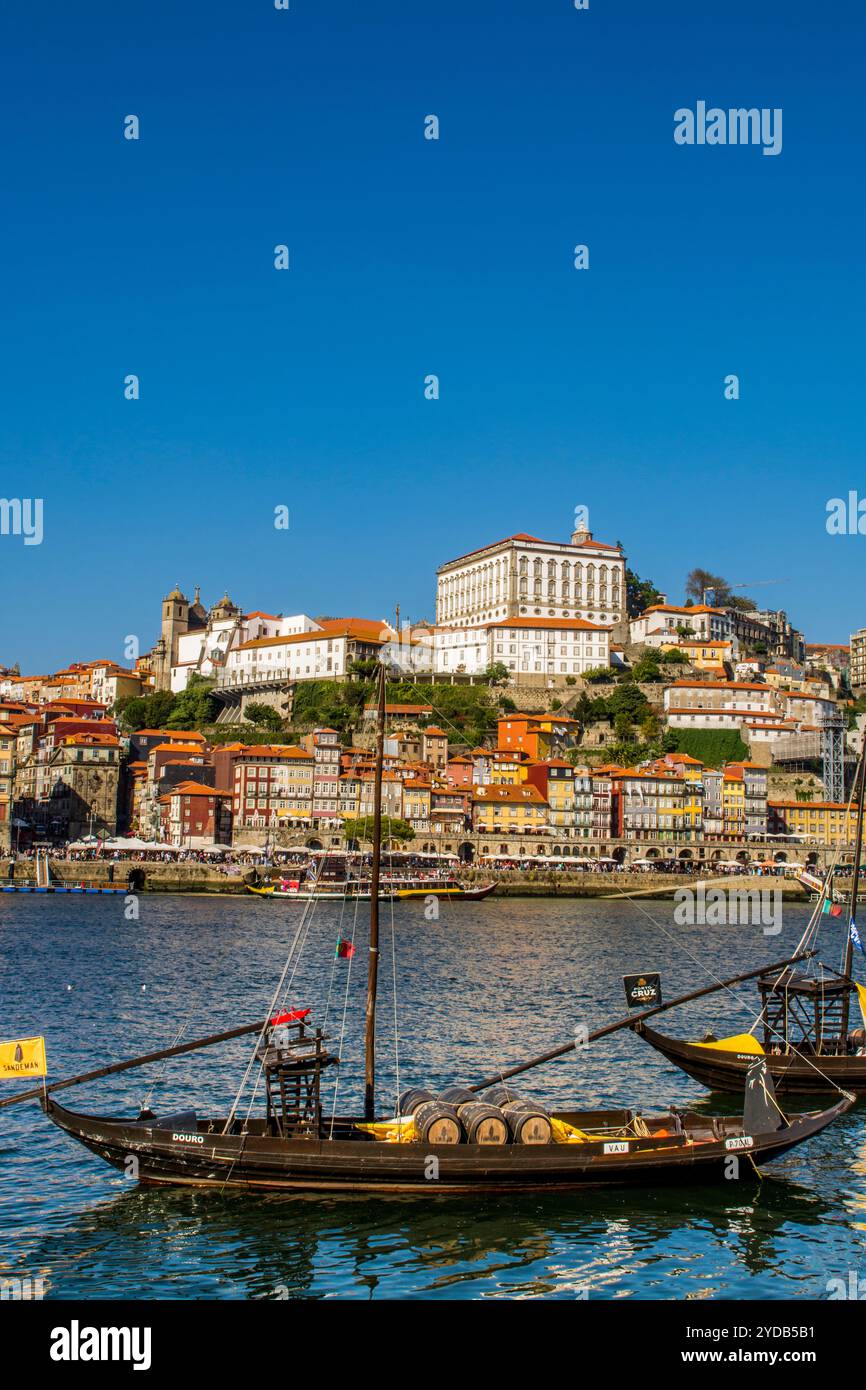Rabelo boats on the Douro River, Porto, Portugal. Stock Photo