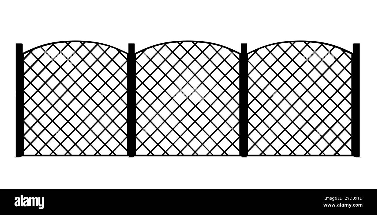 Silhouette fence. Flat farm barrier and border wall. Country plank ...