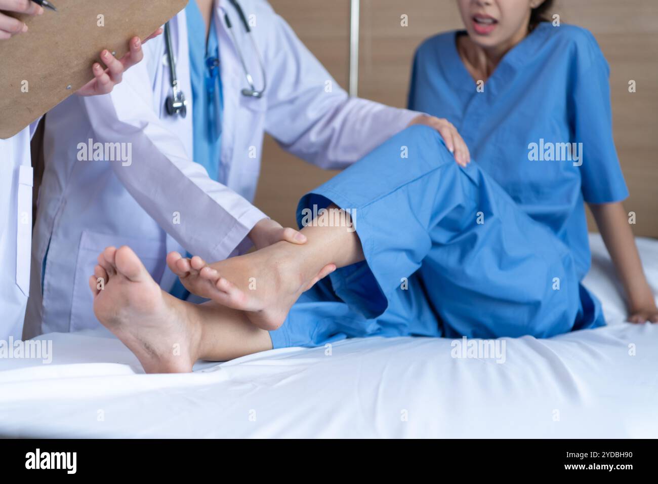 The patient had an accident in his left leg. He was admitted to the emergency room Stock Photo