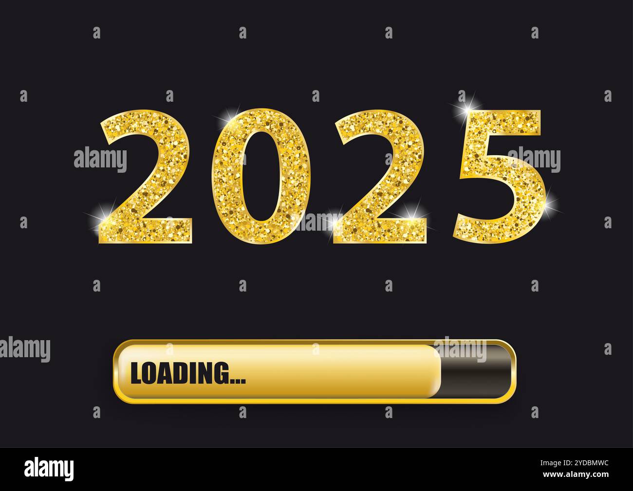 Golden text 2025 and loading progress bar on the dark background. Eps 10 vector file. Stock Photo