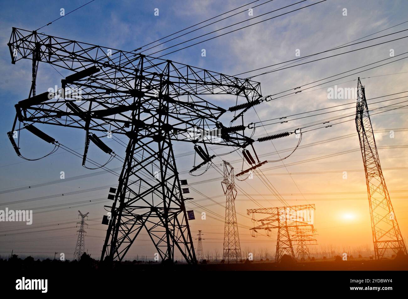 High voltage electric tower line Stock Photo - Alamy