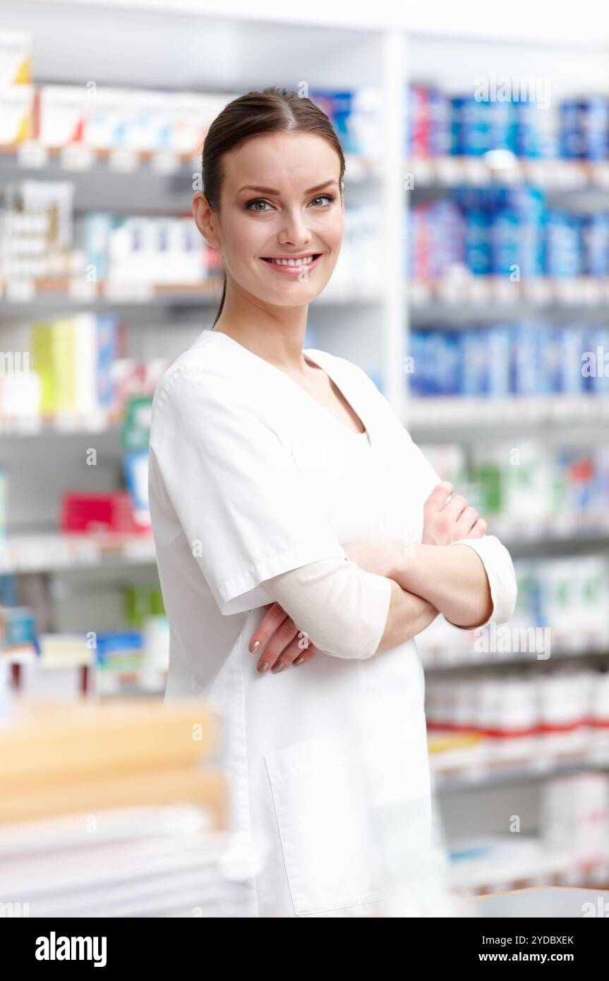Portrait laughing female pharmacist hi-res stock photography and images ...