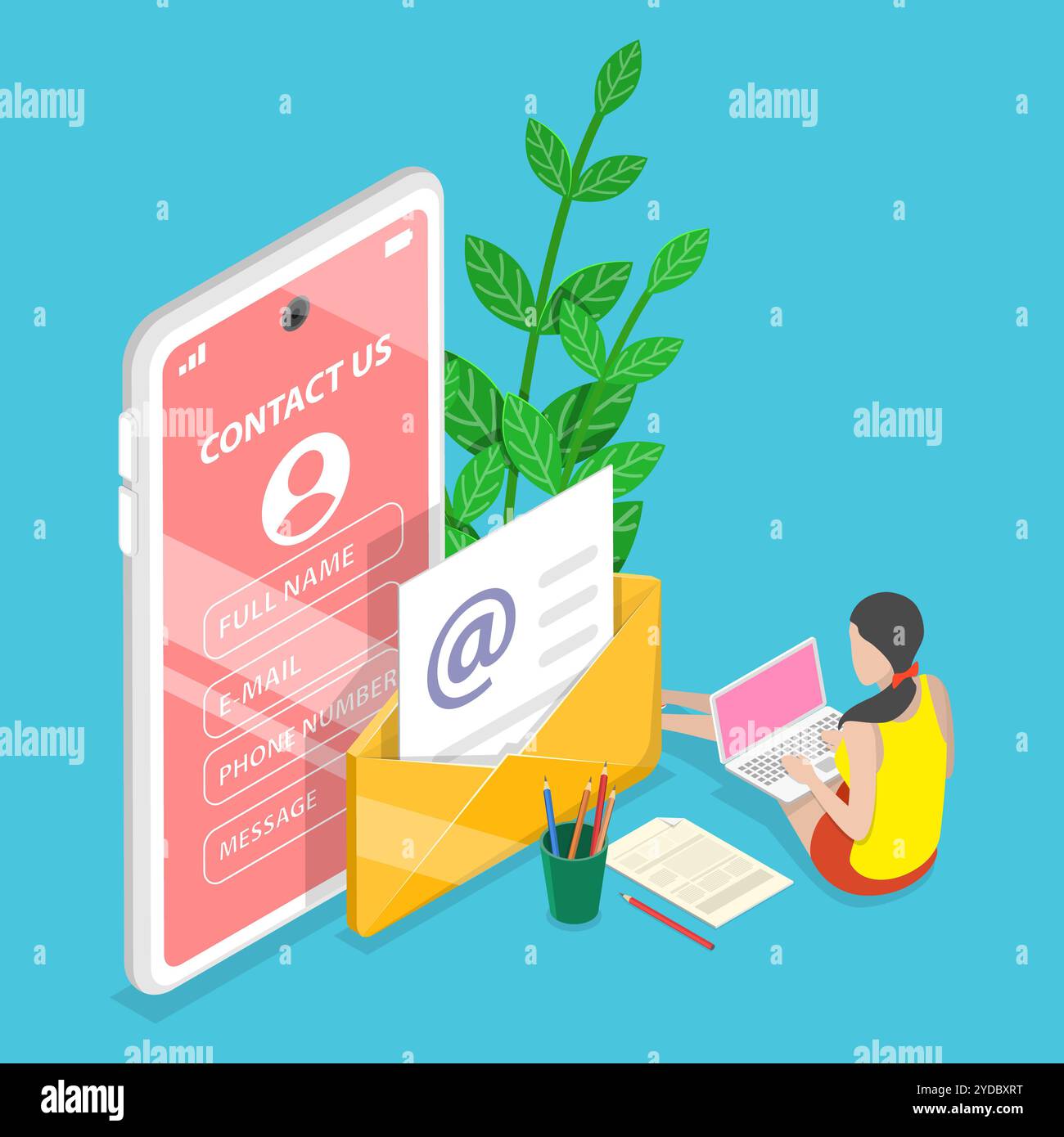 3D Isometric Flat Conceptual Illustration of Contact Us, Website ...