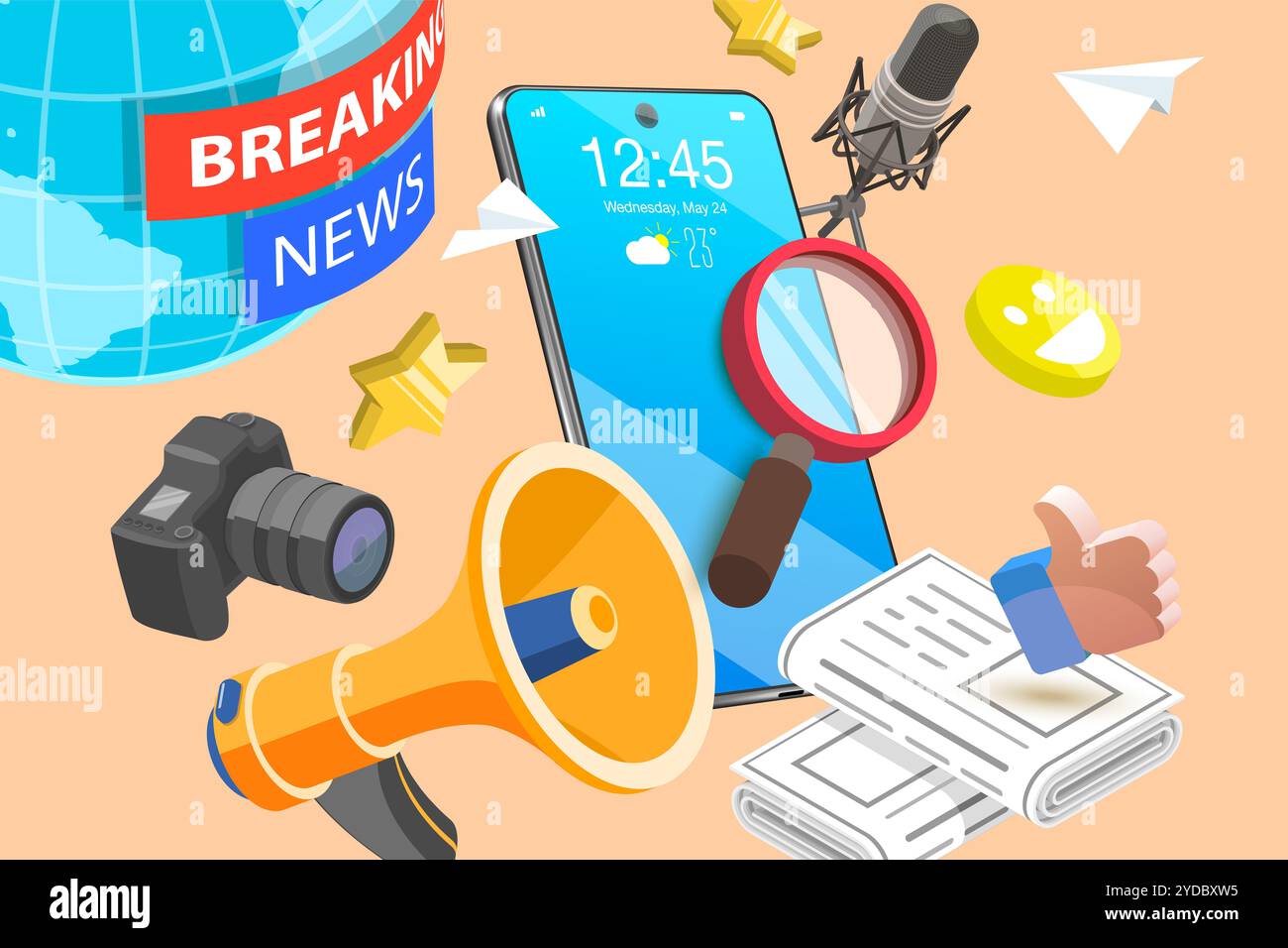 3D Isometric Flat Conceptual Illustration of Online News App, Digital ...