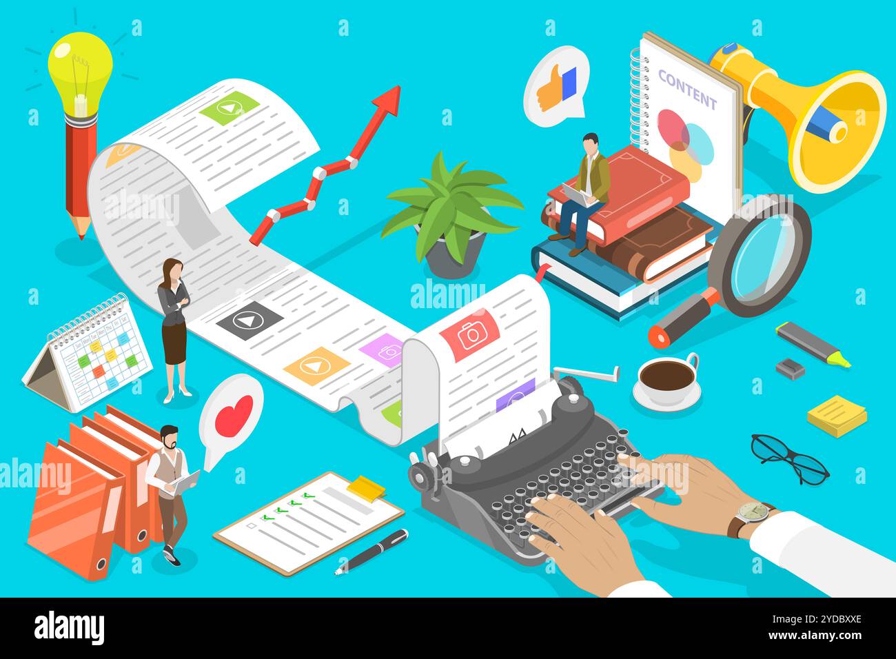 3D Isometric Flat Conceptual Illustration of Engaging Content Creating ...