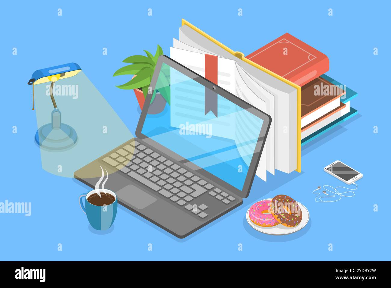 3D Isometric Flat Conceptual Illustration of Literature Reading, Online ...