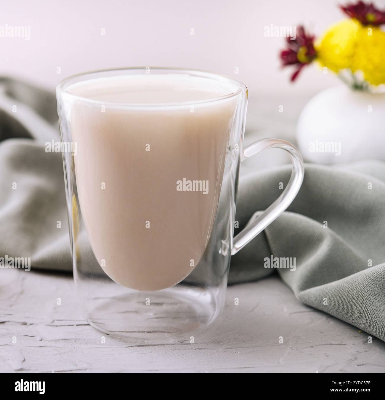 Almond milk latte in a glass Stock Photo