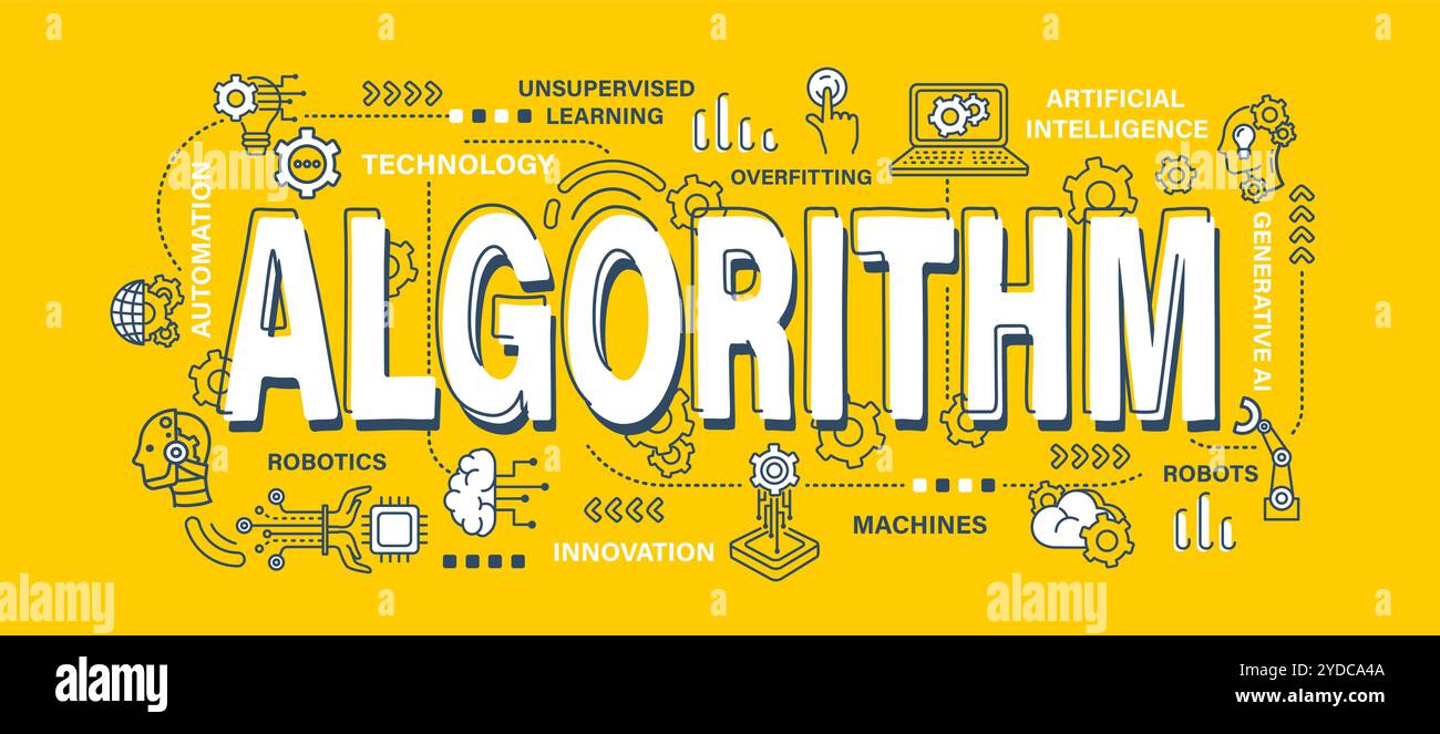 Algorithm . Technology and AI artificial intelligence concept . Word ...