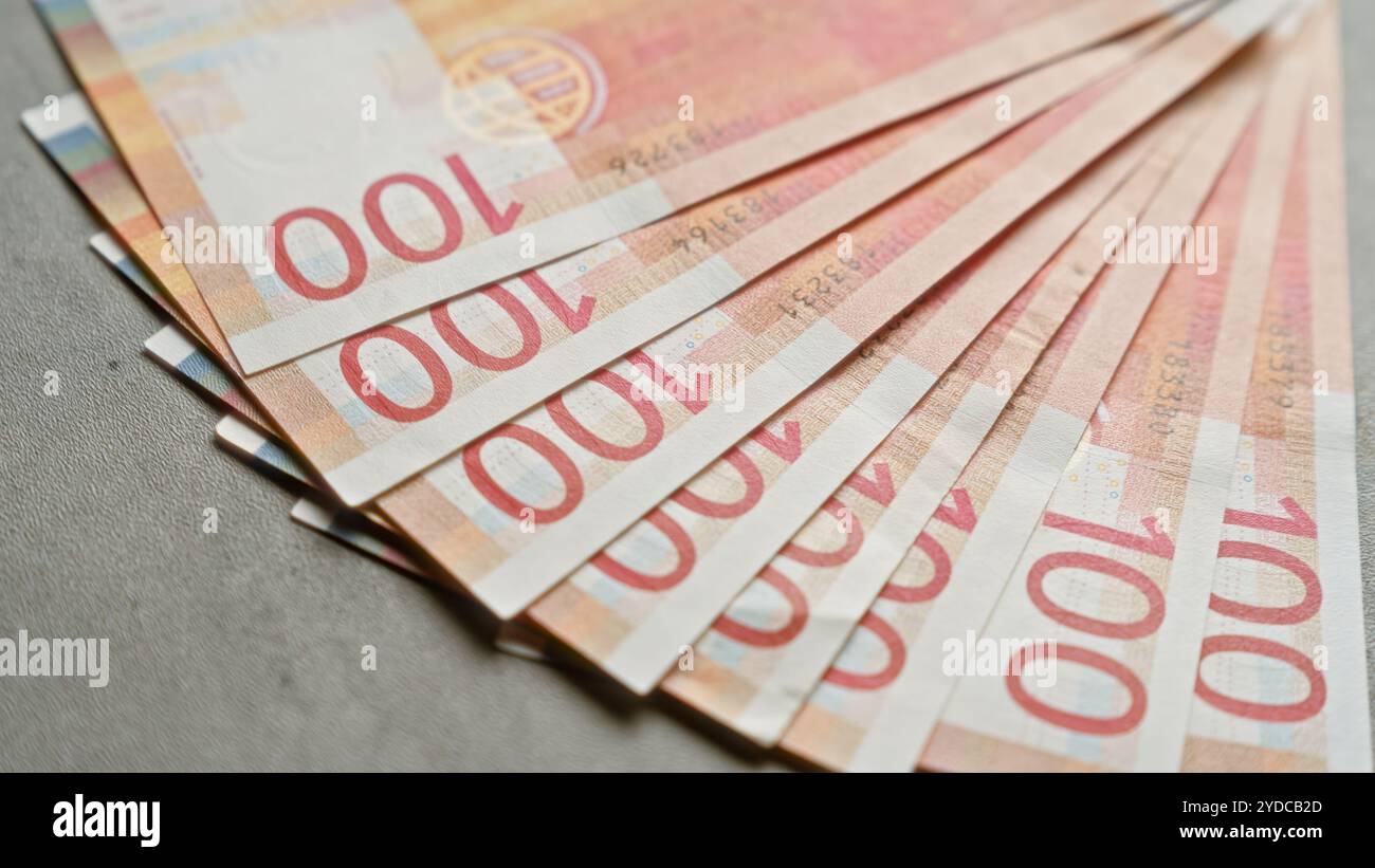 Norwegian Values Norwegian banknotes displayed on a concrete surface showcasing the ...