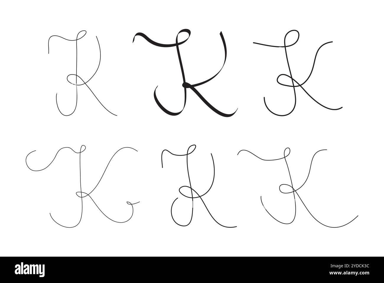 K Letter Initial Cursive Hand Written Calligraphic Alphabet Set for ...
